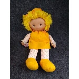 Vintage Soft Ragdoll Doll Yellow Dress and Bonnet Yarn Hair Showtime Kamar Intl